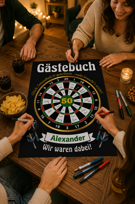 Personalisiertes Darts Gästebuch zum Geburtstag – Poster mit Name & Alter