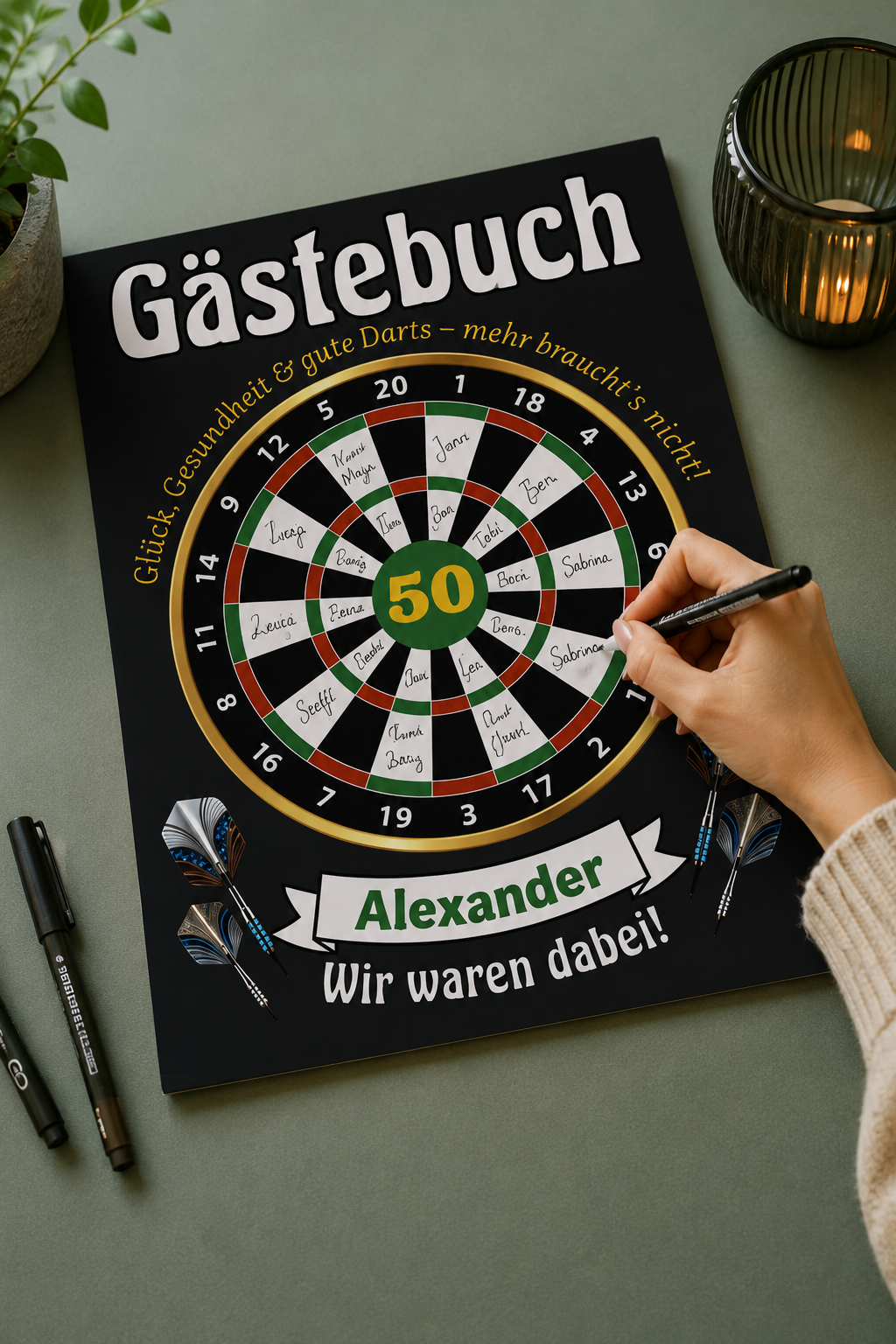 Personalisiertes Darts Gästebuch zum Geburtstag – Poster mit Name & Alter