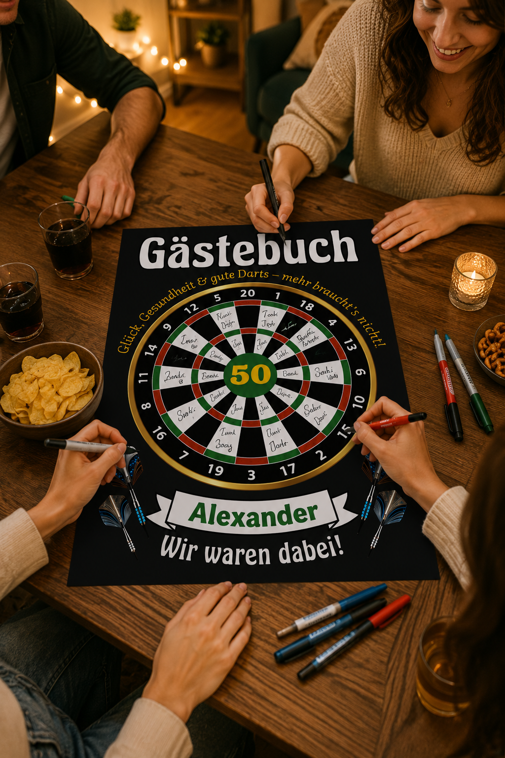 Personalisiertes Darts Gästebuch zum Geburtstag – Poster mit Name & Alter